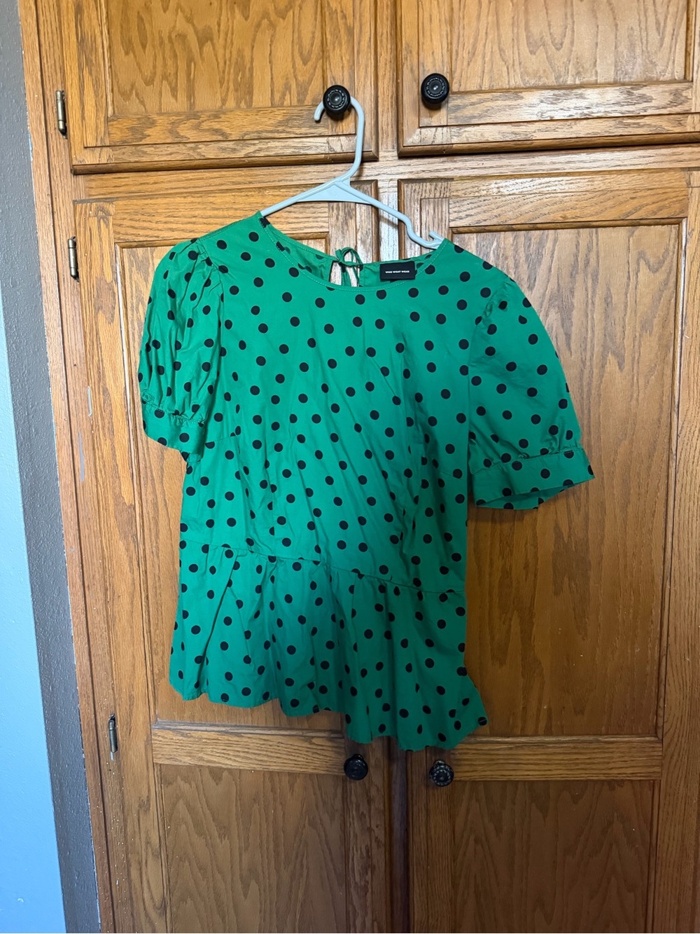 Who What Wear Green Polka Dot Blouse